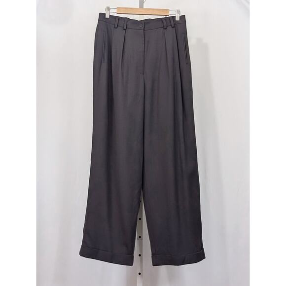Vintage 90s Pants Gray Wool Pleated Waist Full Trouser Lined 12P 12 Petite - Picture 1 of 6